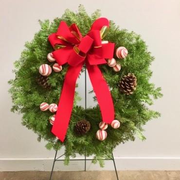 Wreath with Red Velvet Bow Trimmed